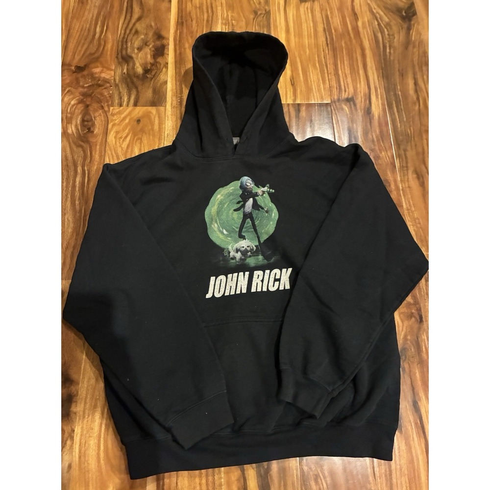 Gildan Rick and Morty John Rick Wick Parody Black Hoodie Mens Large - Picture 1 of 7
